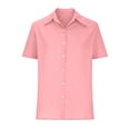 thumbnail image 4 of nerohusy Linen Shirts for Women Plus Button Down Shirts Short Sleeve Cotton Linen Collared V Neck Solid Casual Work Gauze Blouses 2025 Pink,L, 4 of 6