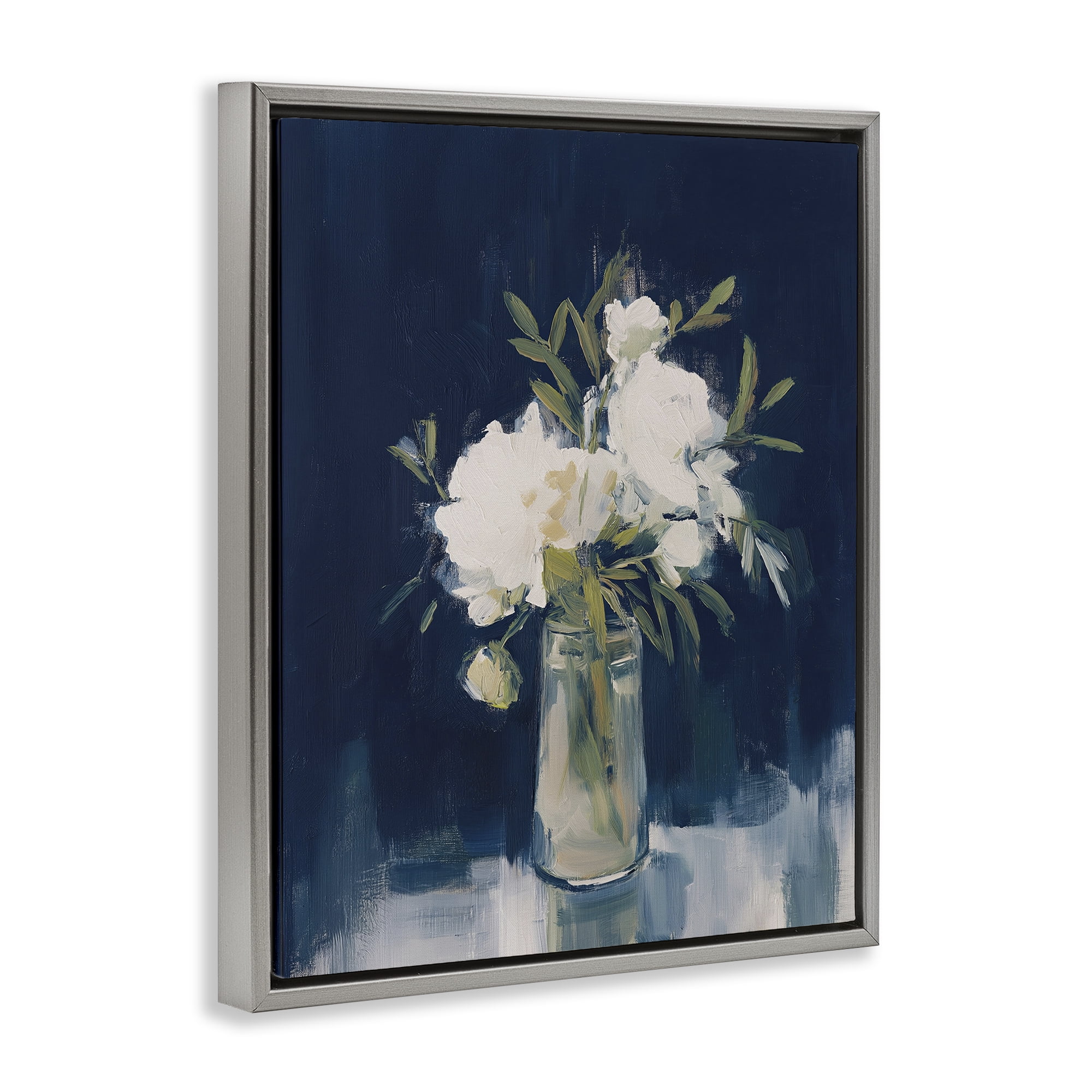 Stupell Industries Peonies On Blue Mirage Gray Framed Floater Canvas Wall Art, design by Svetlana Aleynikova