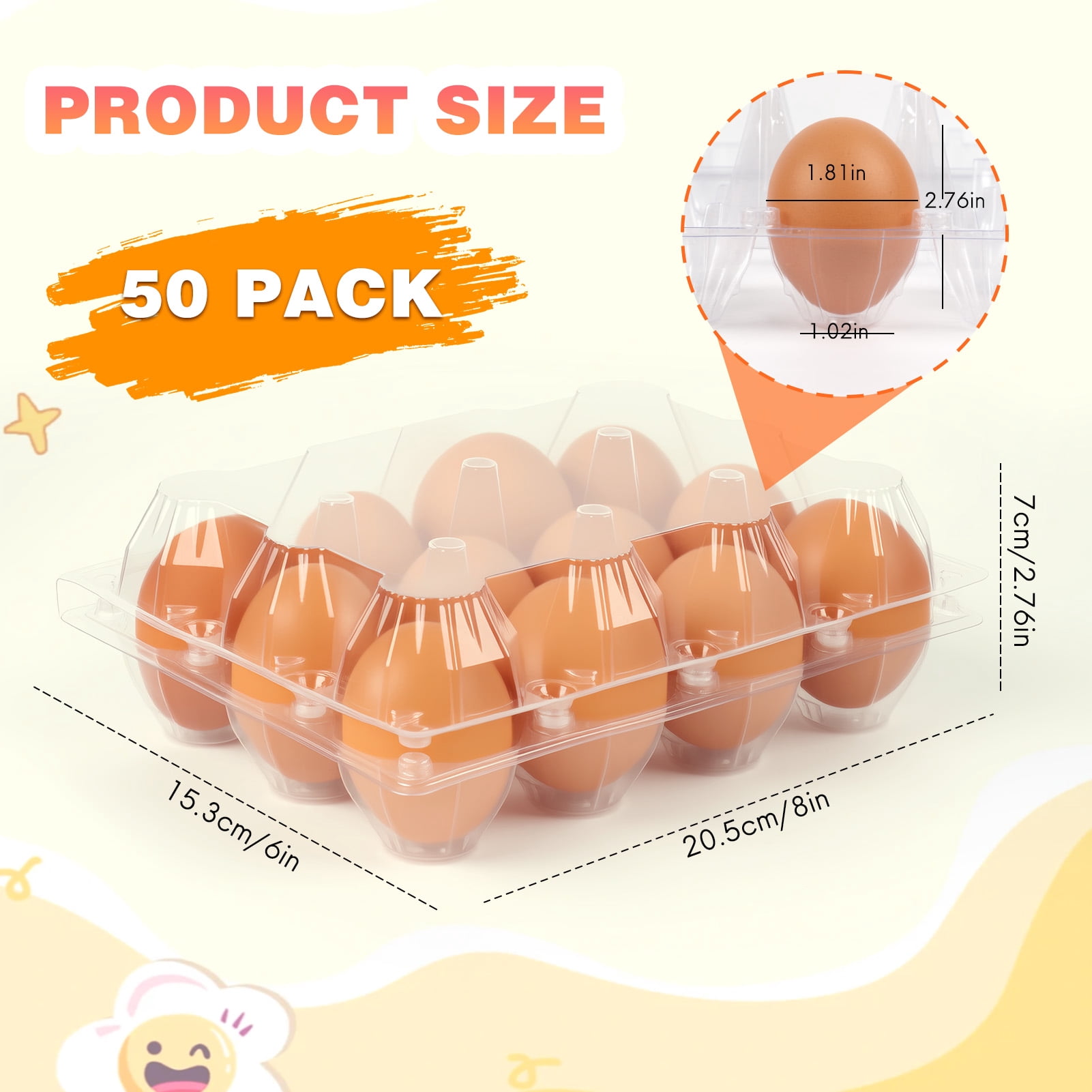 50 Pack Plastic Egg Cartons, Clear Empty Chicken Egg Carton, Reusable & Cheap Egg Containers Bulk for Family, Farm, Markets Display