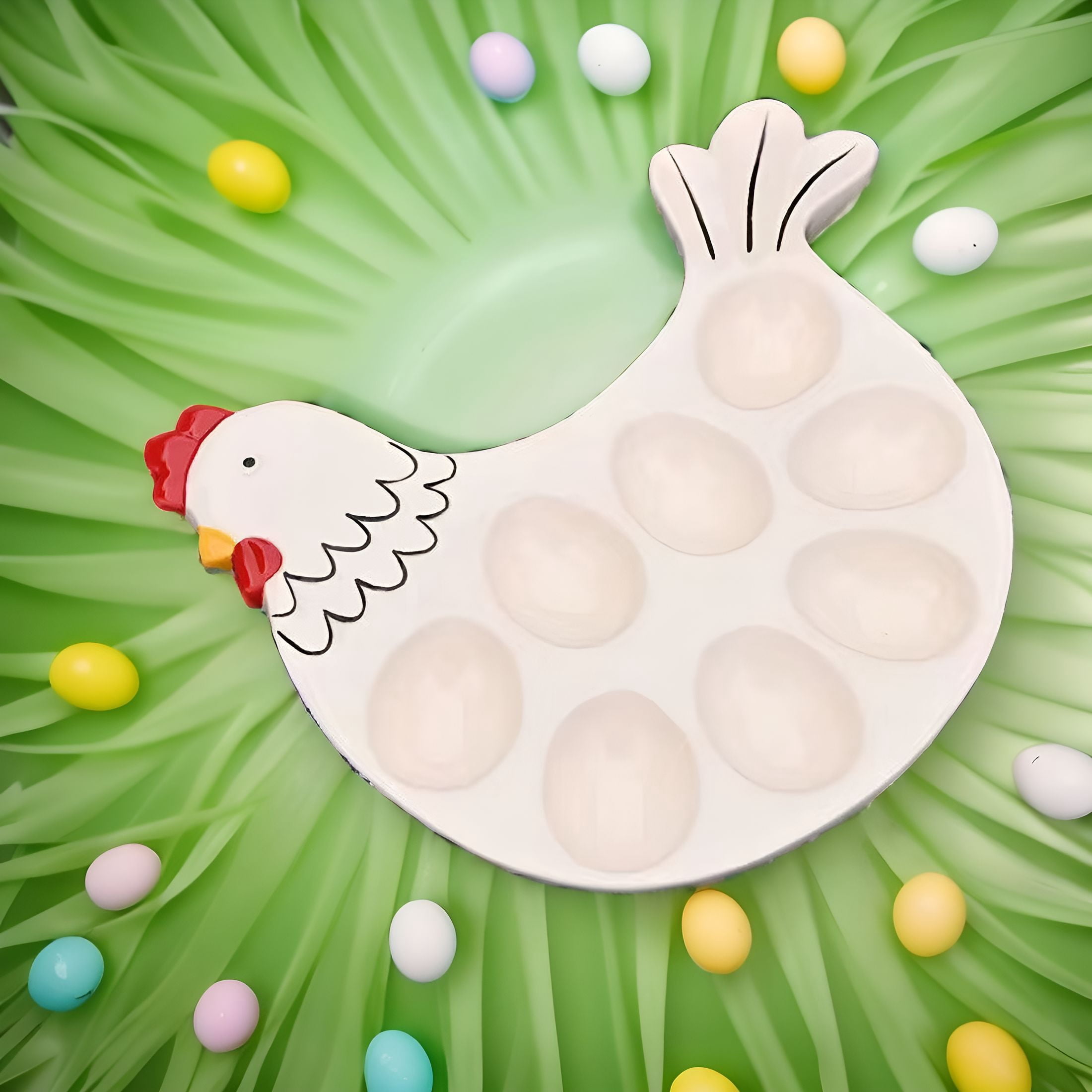 ACDANC 2026 New Deviled Egg Ceramic Tray Easter Serving Platter,Deviled Egg Platter Cock Shape,1 Piece for Easter Celebrations, Family Gatherings, Holiday Parties, Picnics, Special Occasions.