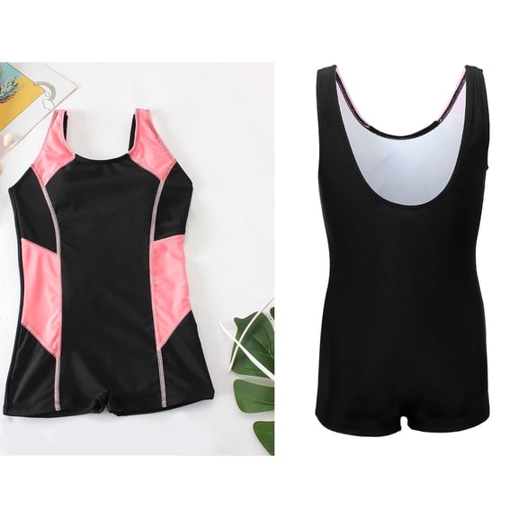 Swimsuit for Girls Boyleg 1 Piece Swimming Suits Quick Dry Summer Swimwear Color Block Athletic Tween Swimsuits for Girls 11-12 Years