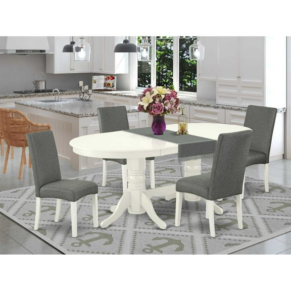 East West Furniture Dining Room Set Linen White, VADR5-LWH-07