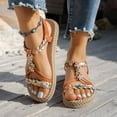 thumbnail image 2 of IUJSOY Womens Sandals Open Toe Braided Flats Slingback Sandals Casual Boho Beach Dress Shoes, 2 of 8