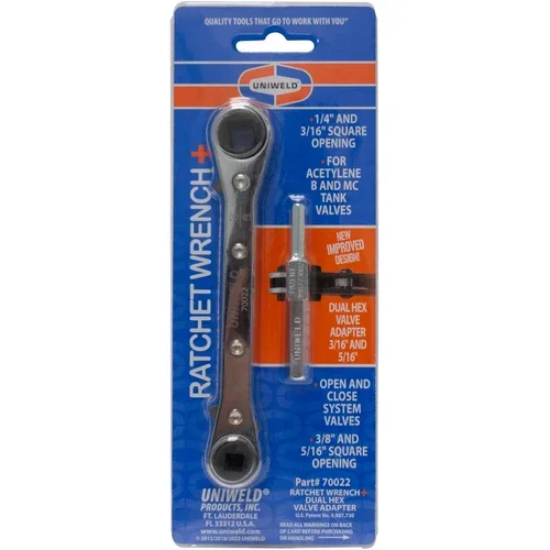 Uniweld 70022 Hvac Service Wrench | 1/4 3/8 3/16 5/16 Ratchet Tool | Line Valve