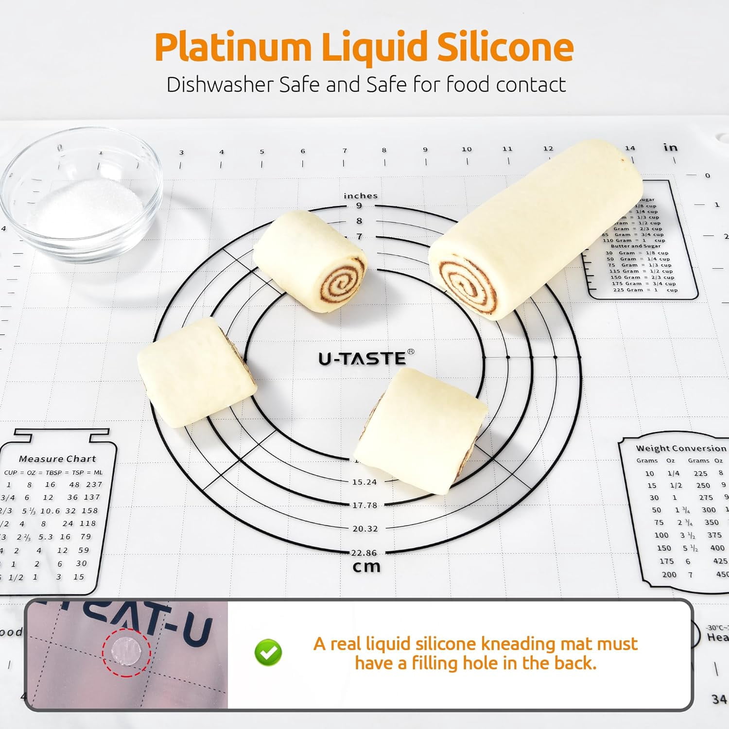 U-Taste Large Silicone Pastry Mat: 20inx16in Food-Grade Non-Stick Dough Rolling Baking Sheet, Non Slip for Kneading Prep Pizza, Fondant, Pie Crust with Clear Measurement and Raised Edges (Clear)
