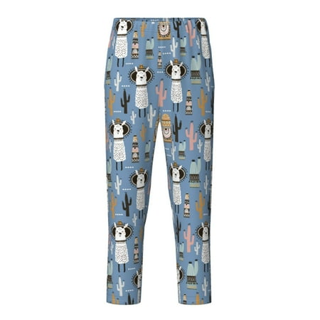 Fuzoiu Llamas And Cactus Print Teenagers Pajama Pants Lounge Pants with 2 Pockets Elastic Waist Kids Sleep Bottoms Comfy Sleepwear PJ Bottoms for Kids-XS(5-6)