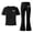 P11 Black, variant on Tfken Girls Outfit Sets Bow Graphic Short Sleeve Tops With Flare-Leg Pants Set Summer Casual Toddler Classic Clothes Size 9-10 Years Black