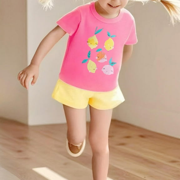 CYRBOKO Girls Graphic Tees, Cotton Crewneck Casual Summer Short Sleeve Tops Hot Pink Size 6T