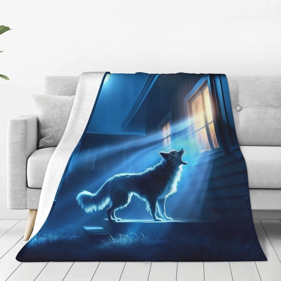 Rateoe A Wolf Barks Out A Window Print Fuzzy Fleece Throw Blanket Extra Large,Super Soft,Fluffy and Warm Blankets for Couch,Bed,All Season Use (40"x30")