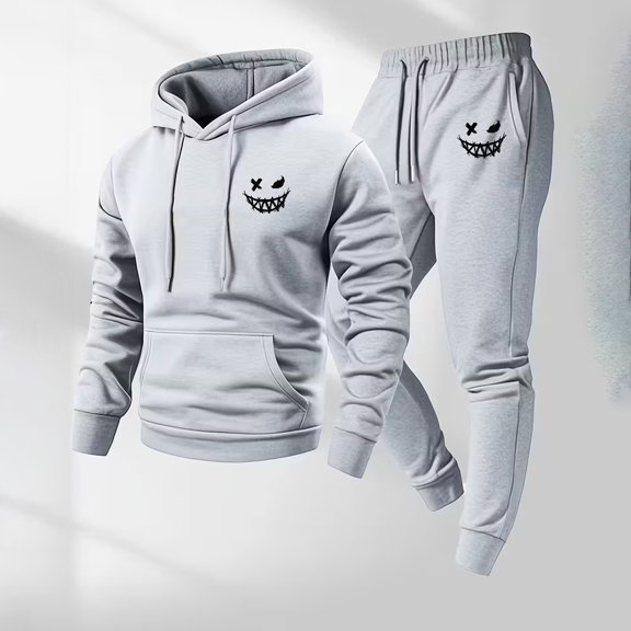 Men Vacation Outfits Sets Matching Print Hoodie and Jogger Set Long Sleeve Fleece Pullover with Pockets Casual Two Piece for Fall Winter and Lounge