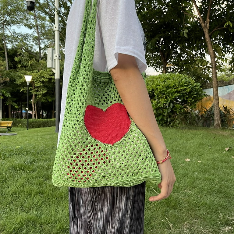 Woven Shopping Bag Eco-Friendly Mesh Net Crochet Tote Reusable Heart for  Shopper