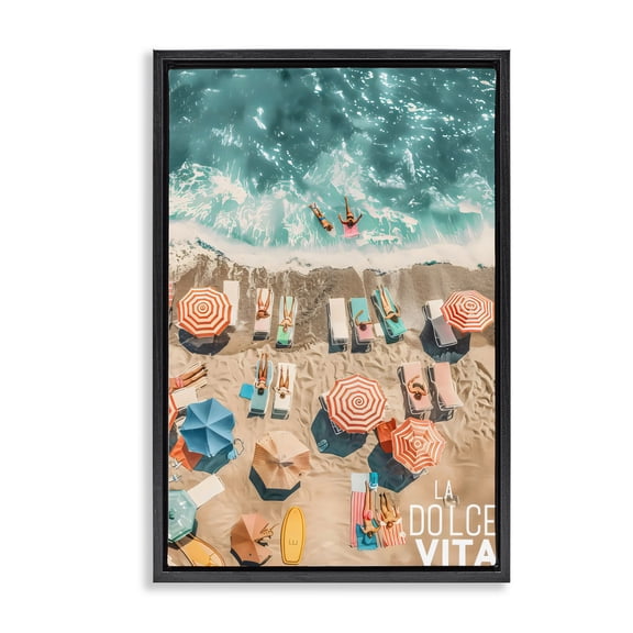 Stupell Industries Coastal La Dolce Vita Aerial Beach Black Floating Frame Canvas Art, 17 x 25, by LSR Design Studio