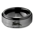 thumbnail image 2 of Tungsten Bunny Rabbit Running Hare Band Ring 8mm Men Women Comfort Fit Black Step Bevel Edge Brushed Gray Polished, 2 of 4