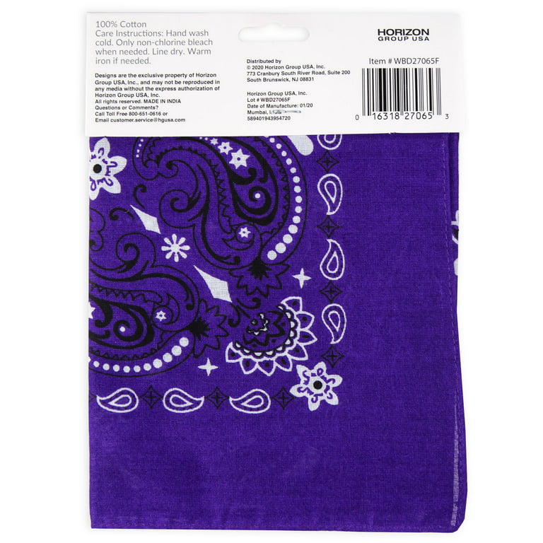Styled Basics Purple Paisley Bandana, 100% Cotton, 22 x 22, Unisex, All  Ages 
