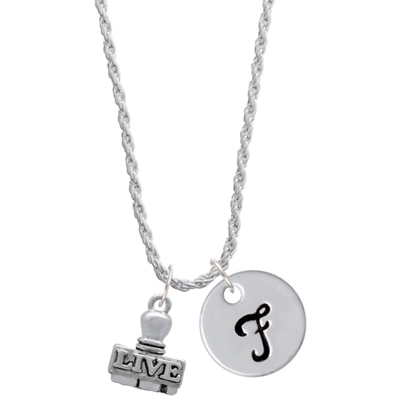 Delight Jewelry Silvertone LIVE Stamp Silvertone Script Initial Disc - F - Charm Necklace, 20"+3"