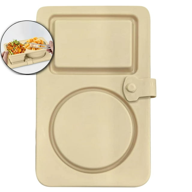 Dvruxg Silicone Double Compartment Snack Box, Reusable Leakproof Lunch Container, Foldable Condiment Tray for Lunches
