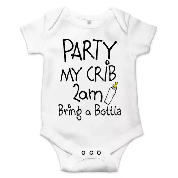 Party In My Crib 2Am Bring A Bottle Best Shower Gift Cute Baby Bodysuit Cute Baby Onesie, Baby Bodysuit Lat 4424 Cute Baby Onesie, BABY BODYSUIT LAT 4424