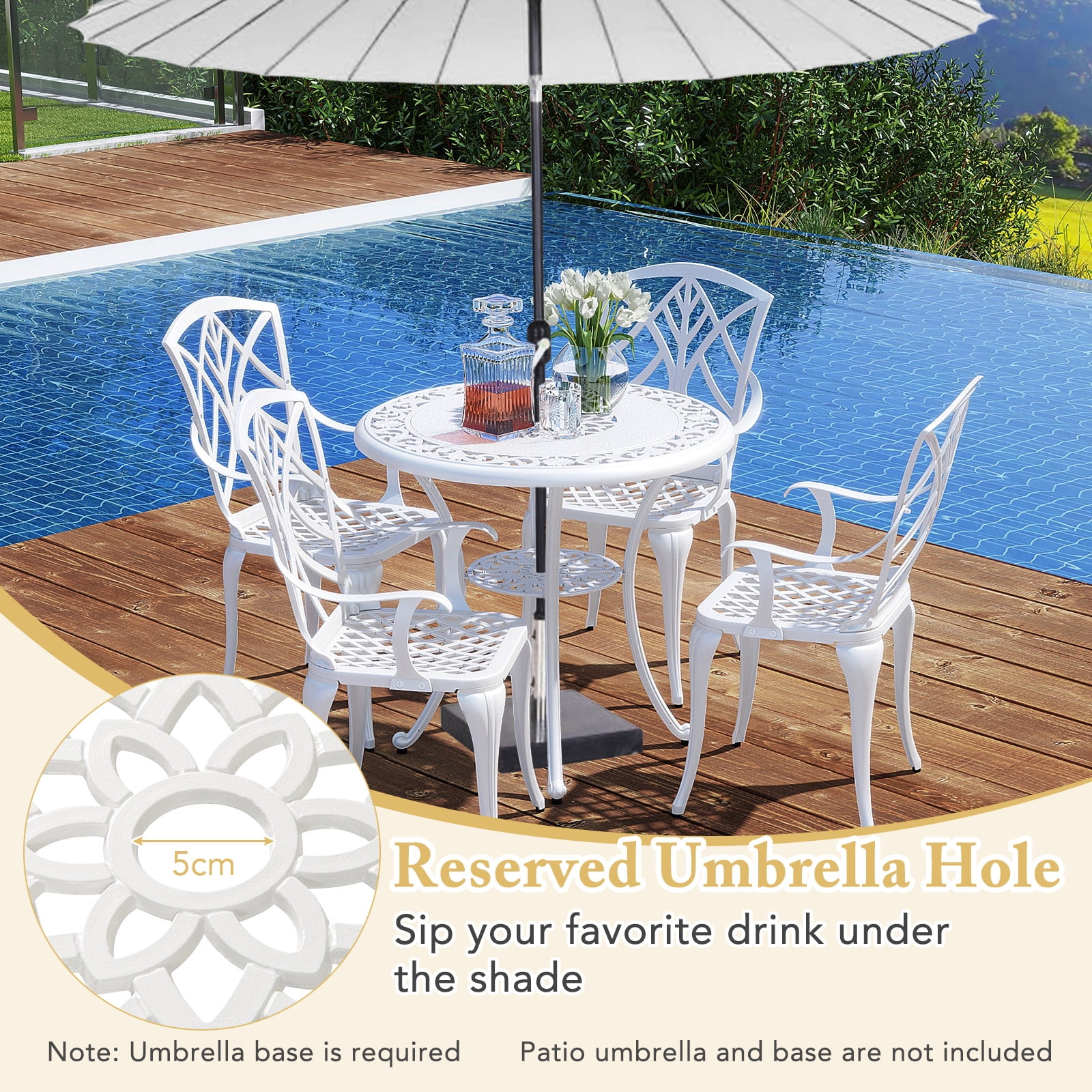 Gymax Outdoor Dining Chairs Set of 4 All Weather Cast Aluminum High Back Patio Chairs w/ Armrest for Backyard Garden Balcony White