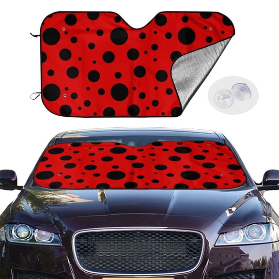 Picia Ladybug Pattern Curved Windshield Sunshade Accordion Folding Style Auto Shade for Car Truck SUV Van Blocks UV Ray Sun Visor Protector -Small