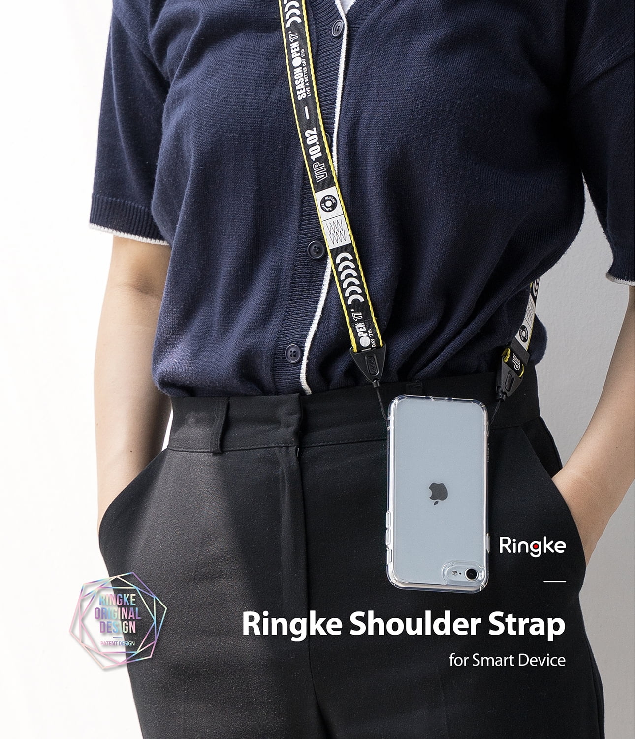 Ringke [Shoulder Strap] for Cell Phone Cases, Keys, Cameras & ID QuikCatch Lanyard Adjustable Crossbody String - Ticket Band Black