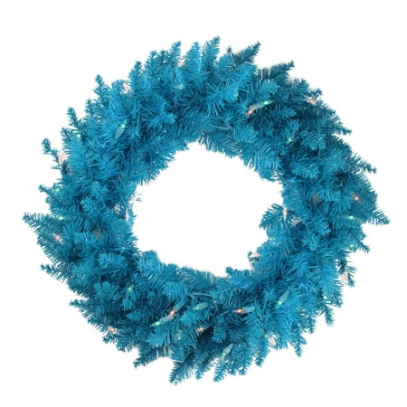 36" Pre-Lit Sky Blue Ashley Spruce Christmas Wreath - Clear & Blue Lights