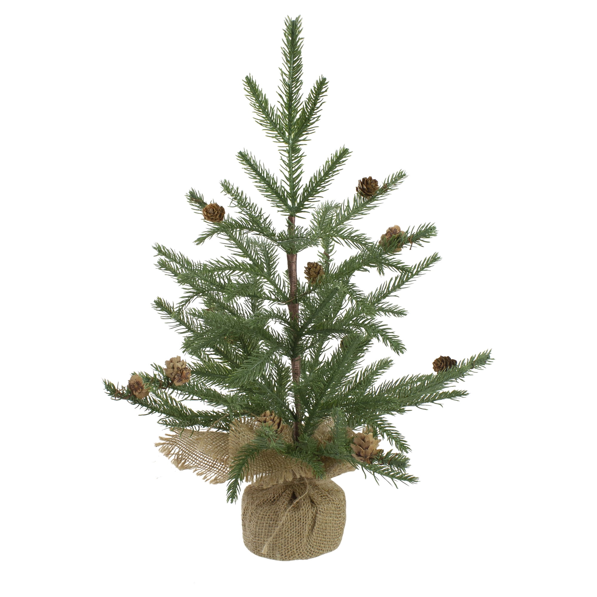2' Potted Pine Medium Artificial Christmas Tree in a Burlap Pot– Unlit ...