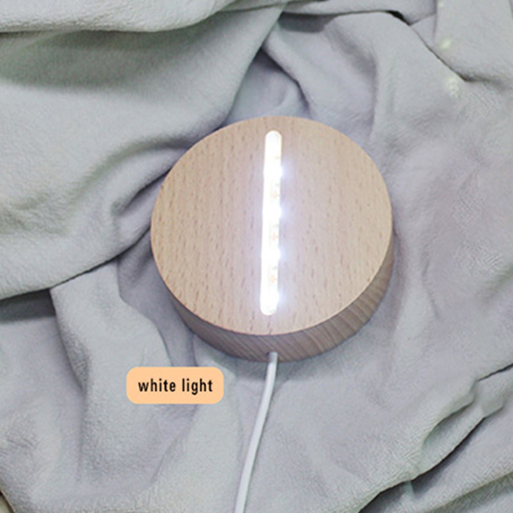 JINGT LED Light Display Base Wood Stand Round USB Lamp Resin Craft