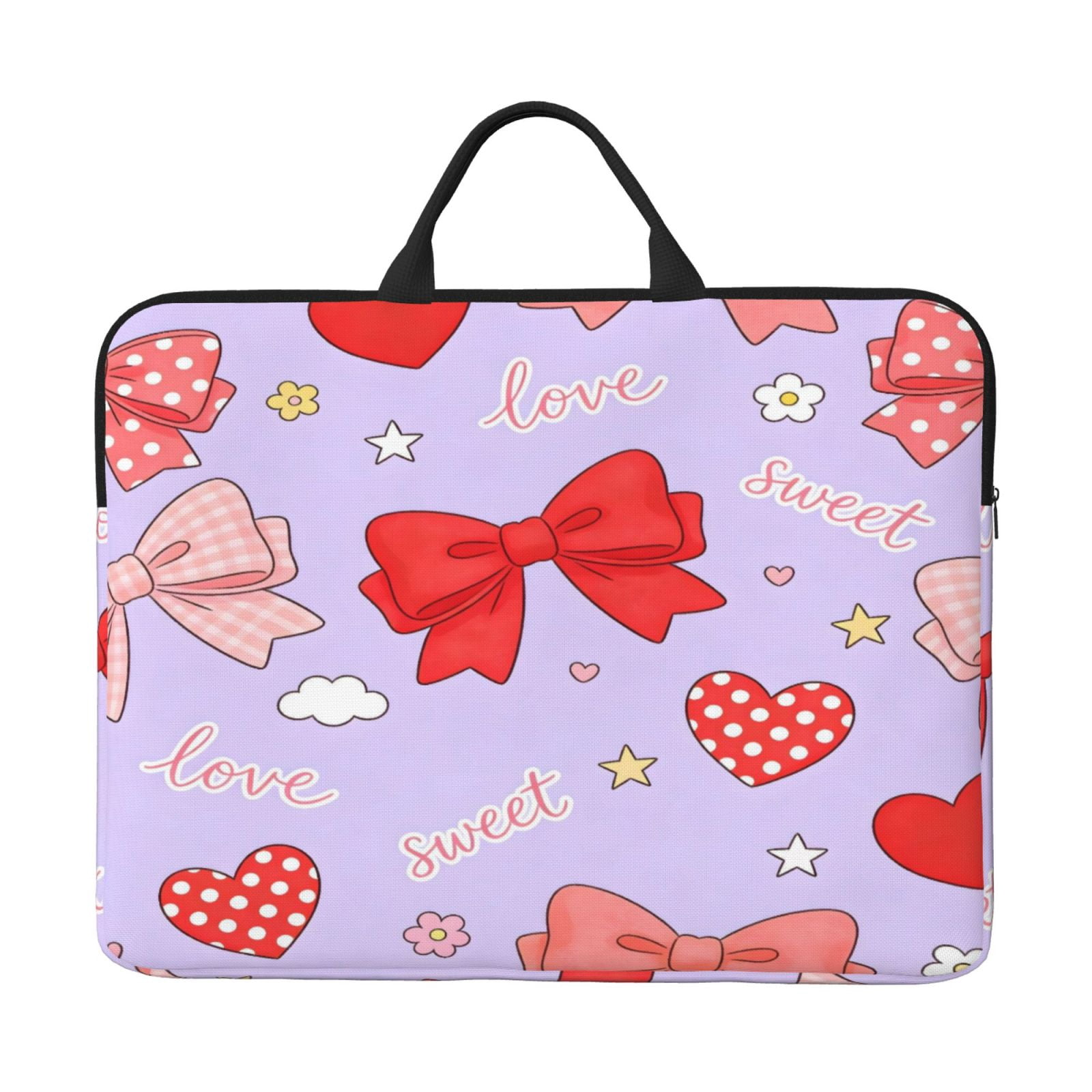 Laptop Sleeve Bag For Women Men 14inch Waterproof Durable Protective Computer Carrying Cover Handle Laptop Case Bag Sweet Love Bow Heart Light Purple