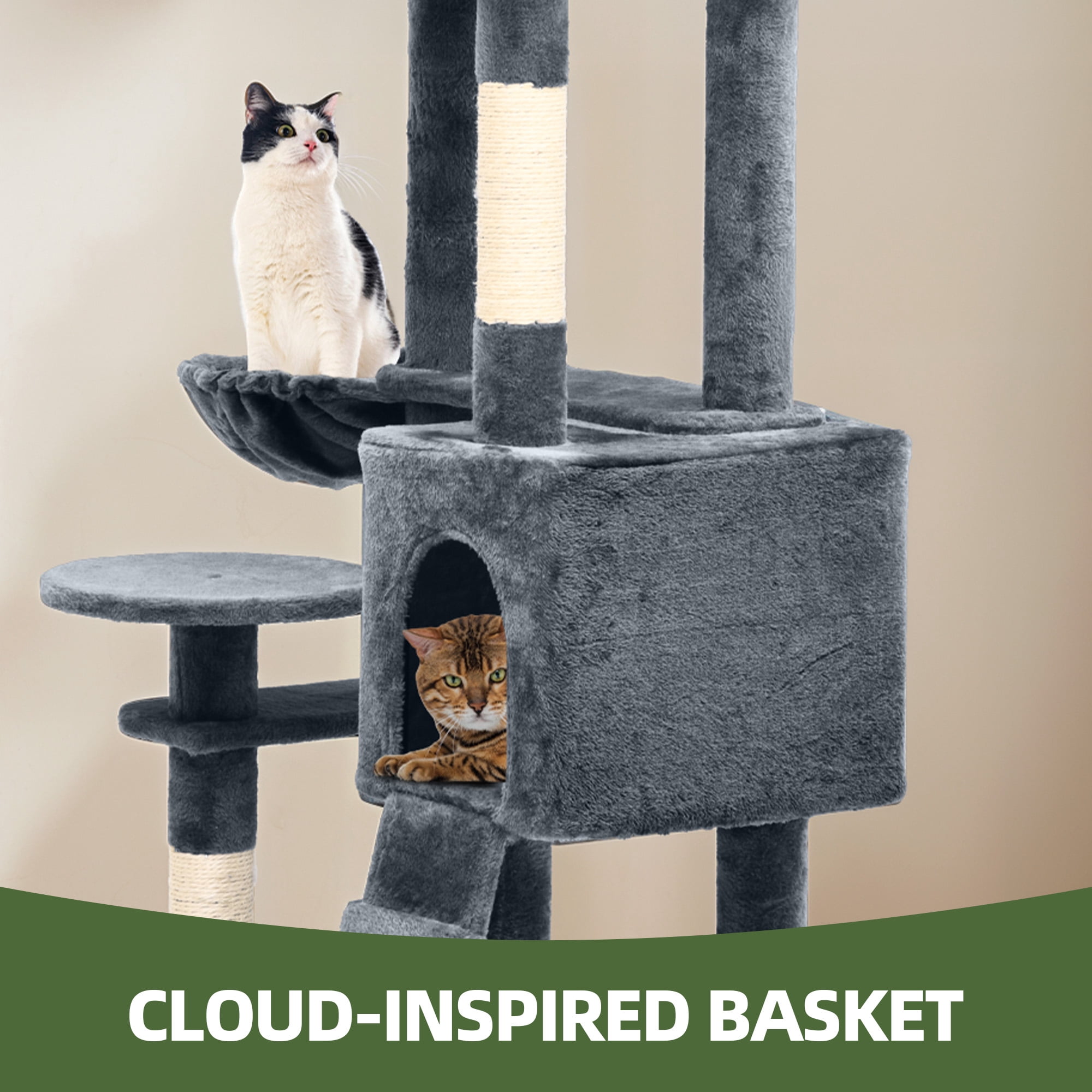 Uforic 70.8"Cat Tree Tower for Indoor Cats,Multi Level Play Tower Condo  with Scratching Posts&Cozy Basket, Dark Gray