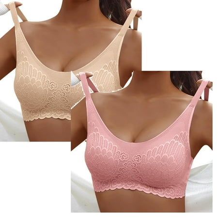 

uikmnh Bras for Women Woman Lace Thin Underwear Female Transparent Bras For Women Lace Lingerie Bralette For Ladies Women Bra Push up Khaki 1PCS & Pink 1PCS