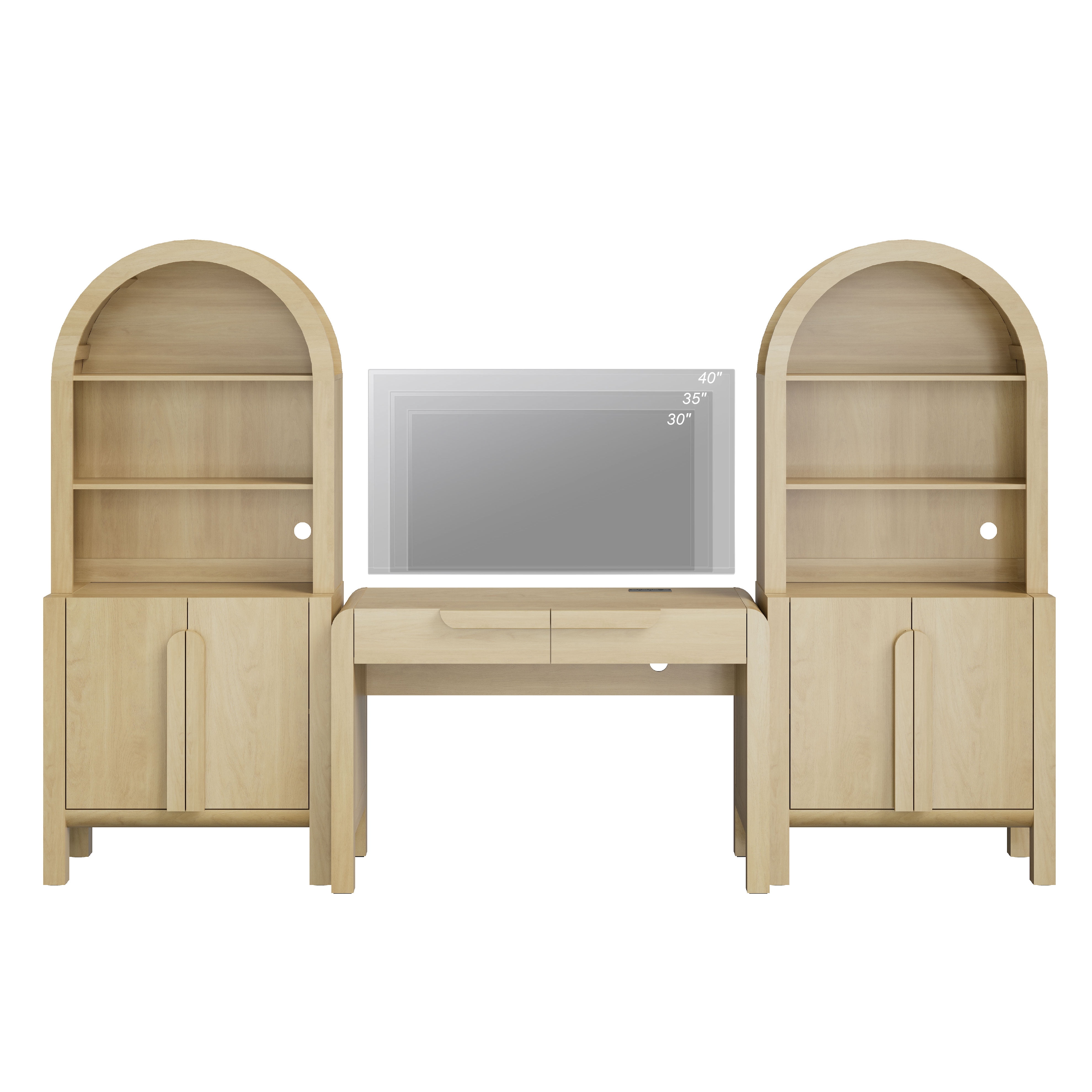 Home Office Set, 47" Modern Executive Desk with Charging Station and Drawers & 2 Piece 71"H Tall 5-Tier Arched Bookcases with Storage Cabinet for Living Room, Bedroom, Home Office
