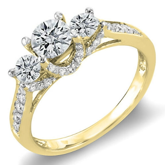 Dazzlingrock Collection 1.00 Carat (ctw) 14K Round White Diamond 3 Stone Bridal Engagement Ring 1 CT, Yellow Gold, Size 9
