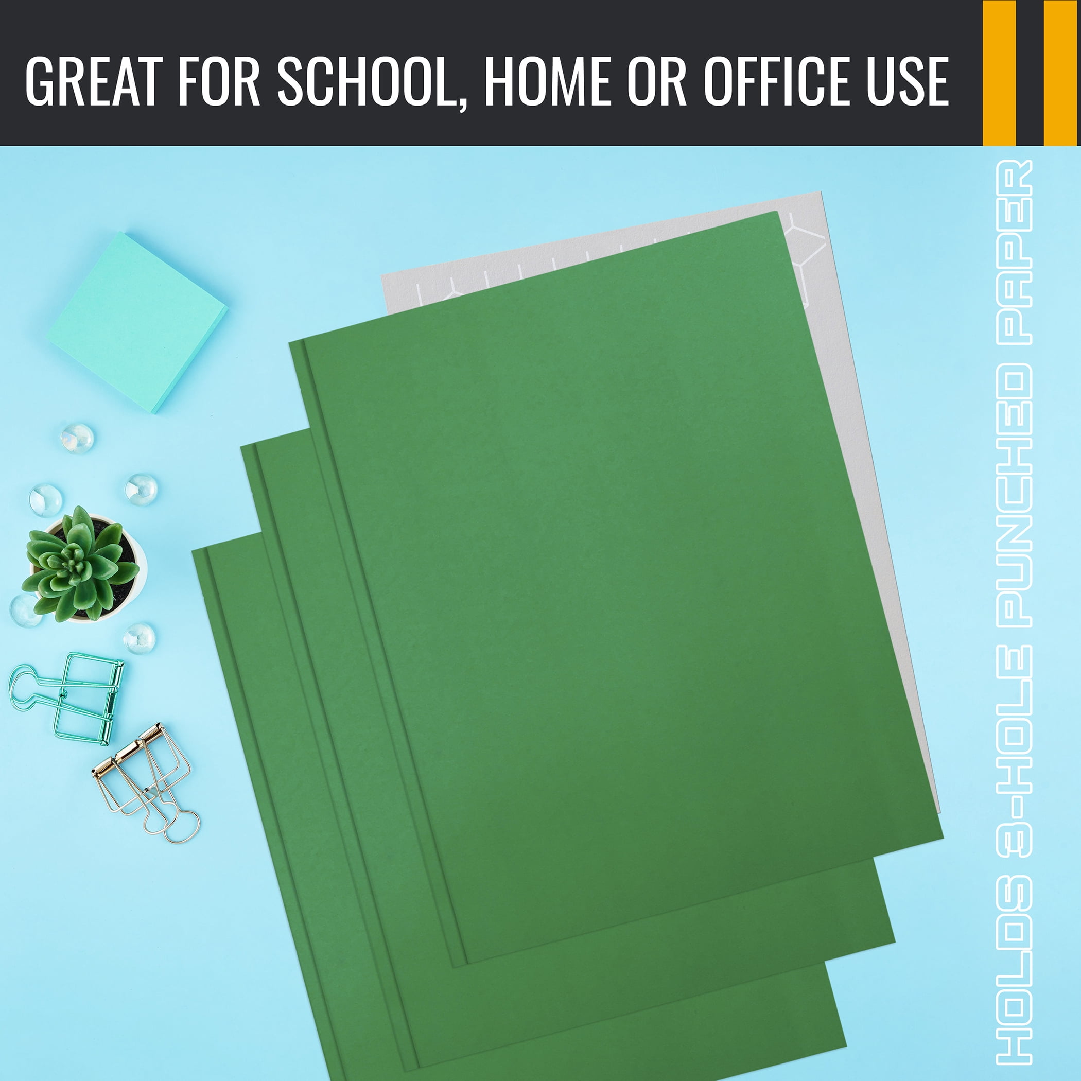 Green Paper 2 Pocket Folders with Prongs, 50 Pack, by Better Office Products, Matte Texture, Letter Size Paper Folders, 50 Pack, with 3 Metal Prong Fastener Clips, Green