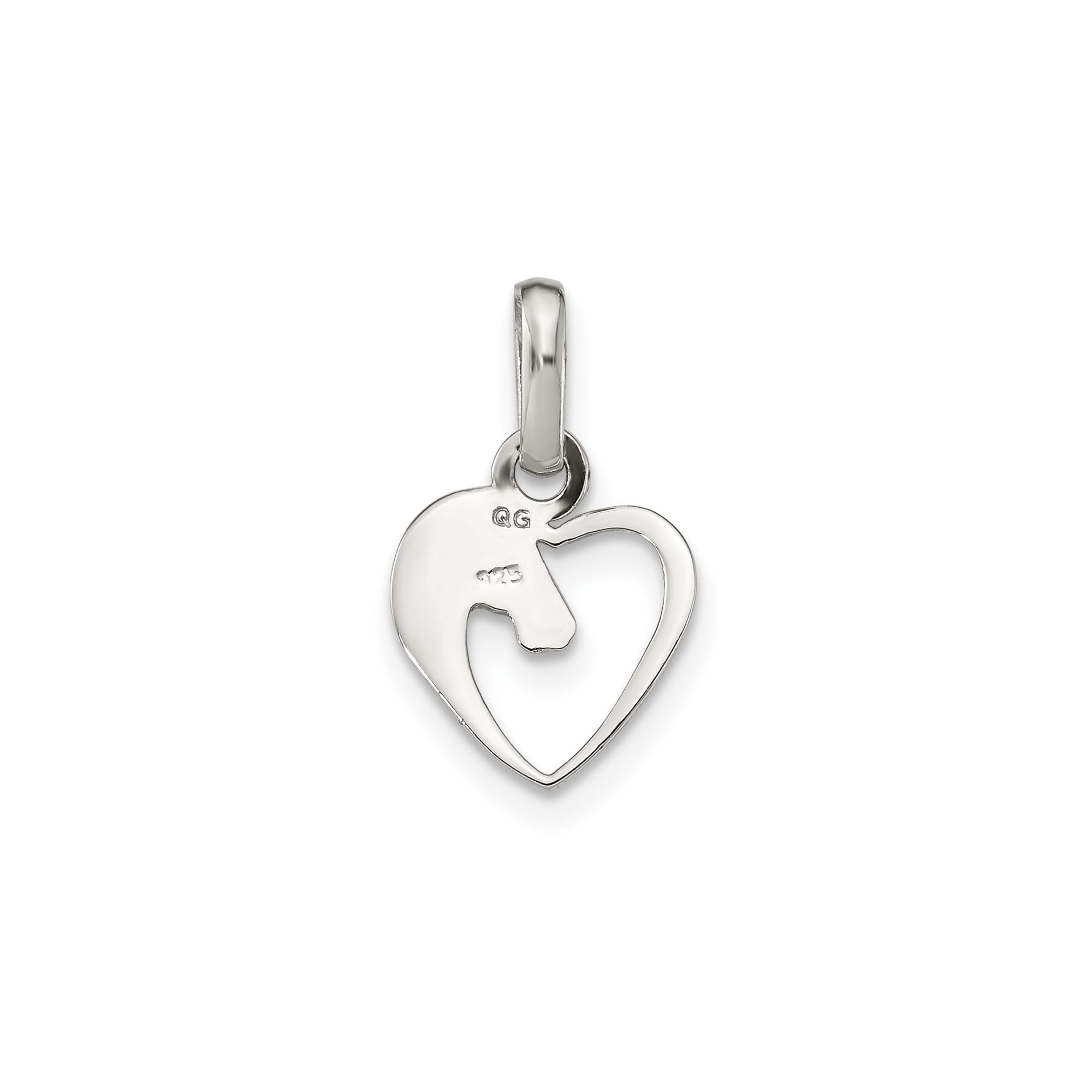 925 Sterling Silver Horse Head Open Heart Pendant Charm, Polished Equestrian Jewelry