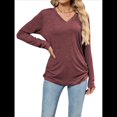 thumbnail image 1 of Camisetas de Mujer con Cuello en V, Larga, Informales, Básicas, Lisas y Suaves Azufaifo Rojo S, 1 of 9