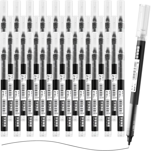 30 Pcs Liquid Ink Rollerball Pens Fine Point, 0.5mm Black Ink Ultra Fine Point Pens, High-Capacity Quick Drying Pens Smooth Writing for Note Taking, Office School Gift Women Men Adult