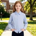 thumbnail image 2 of GobdXE Solid Peter Pan Collar Long Sleeve Button Down Shirt Unisex Kids Back to School Uniform Plain Casual Blouse Tops for Boys Girls 13-14 Years,Blue, 2 of 5
