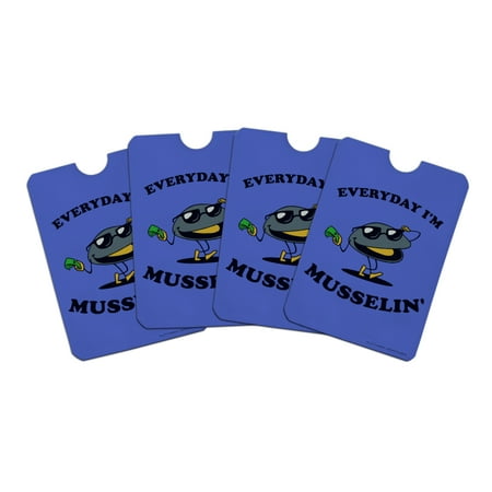 Everyday I'm Musselin' Mussel Hustling Funny Humor Credit Card RFID Blocker Holder Protector Wallet Purse Sleeves Set of