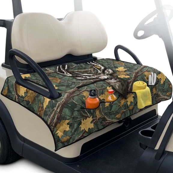 Xixirimido Quilted Golf Cart Seat Blanket Universal Heavy Duty Golf Cart Seat Cover Towel for EZGO Yamaha Club Car & More 2-Seater Carts Foldable Seat Covers, Hunting Elk Forest Camo