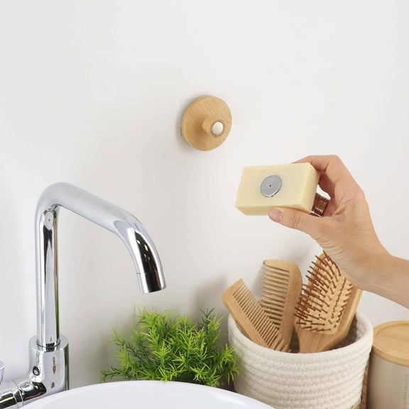Magnetic Soap Holder Bamboo Wall Mounted Adhesive