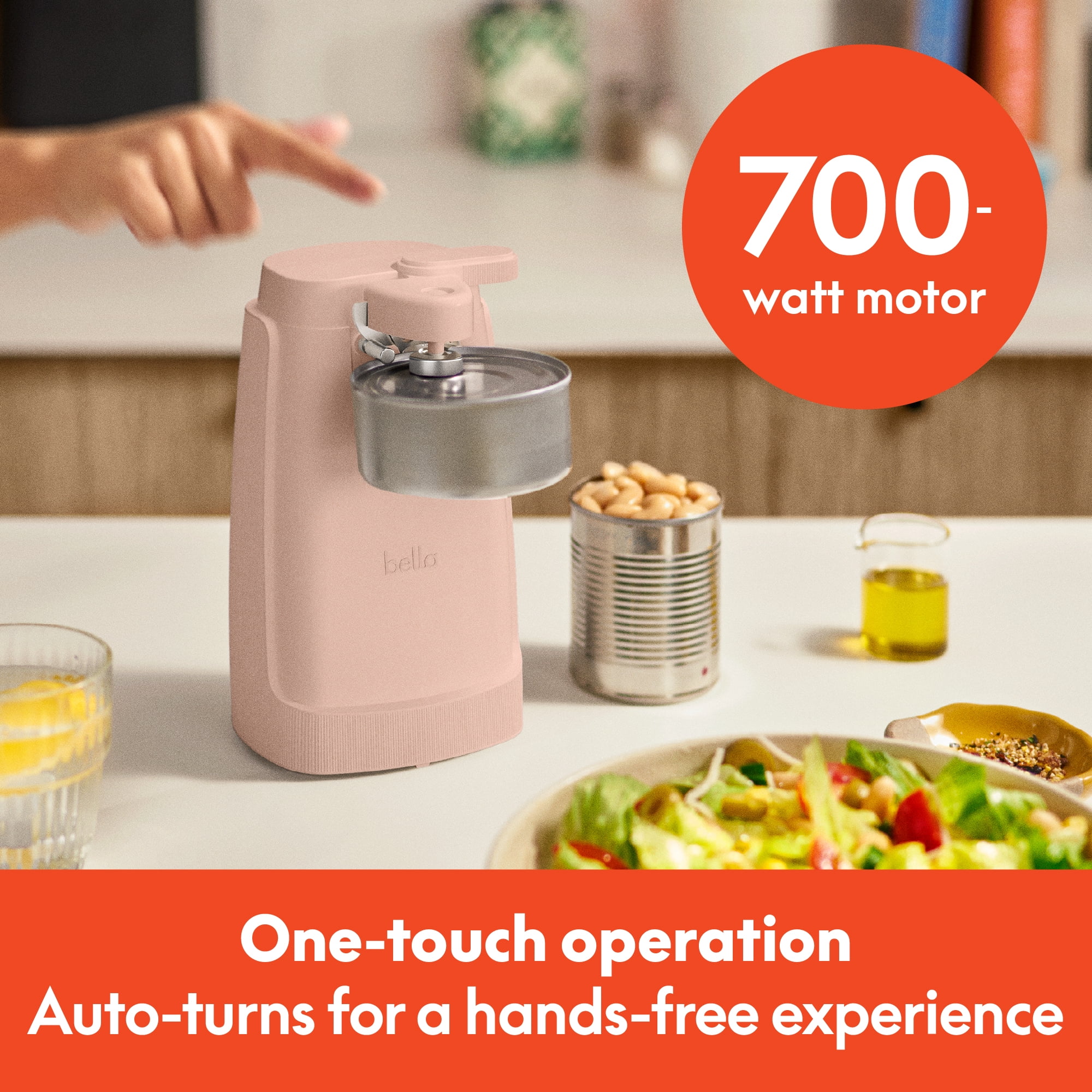 bella Electric Can Opener with Stainless Steel Cutting Blade and Cord Storage, Blossom