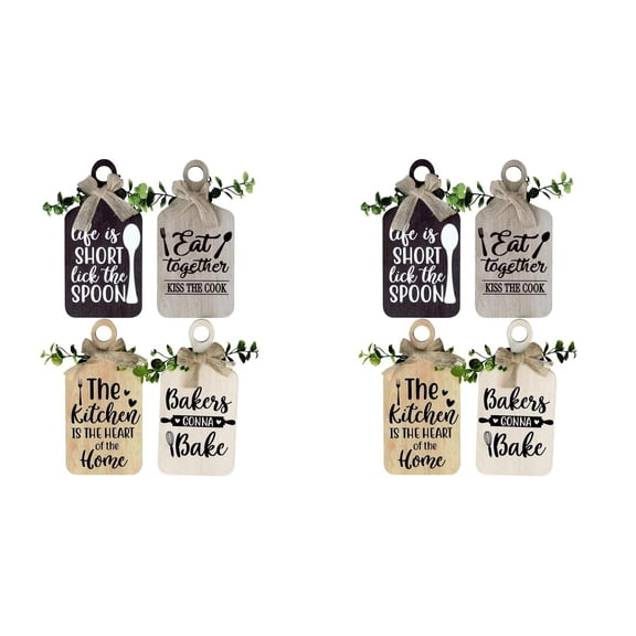 YWIYIUD 8Pcs Kitchen Wooden Hanging Signs, 4x8inch Wood Sign Kitchen Decor Hanging Plaques Farmhouse Tiered Tray with Rope Hanging Wall Decor for Home Kitchen Dining Living Room Bar Table Decoration