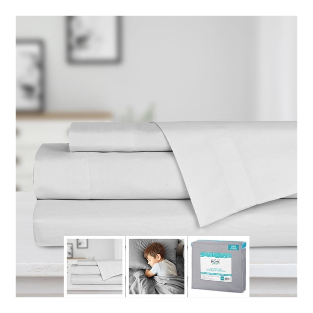 Bebelelo Ensemble de 4 Drap de Lit Double Gris Solide en Microfibre