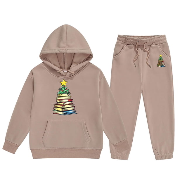 SXcggal Children's Middle And Large Children's Long Sleeved Letter Print Hooded Top Sweater Pants Set Cute Stylish Lightweight Girls Outfits Set