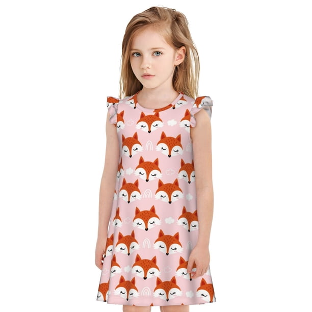 Balery cute fox pink Camisón de princesa para niñas, pijama de algodón con mangas abullonadas, suave y bonito.-Large