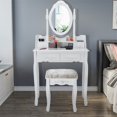 thumbnail image 4 of Costway Vanity Wood Makeup Dressing Table Stool Set Jewelry Desk W/4 Drawer&Mirror White, 4 of 10