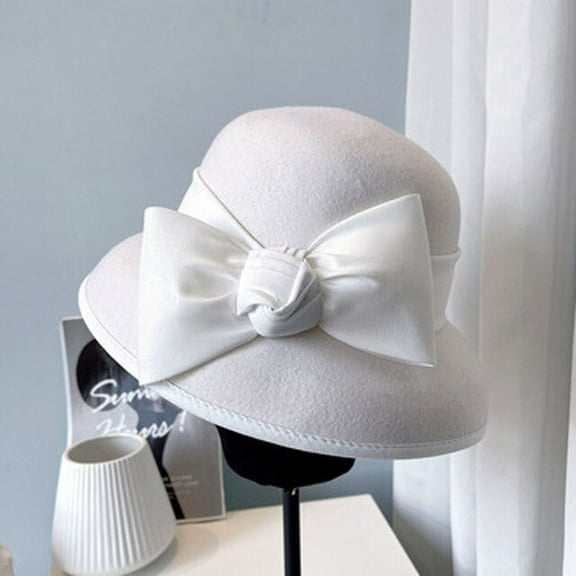 CoCopeaunt Australian Wool Autumn And Winter Fine Felt Hat Hepburn Wind Big Bow Lamp Shade Top Hat Renaissance Big Pot Hat