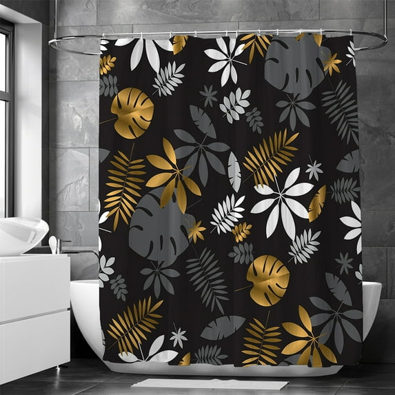 Metallic Mosaic Palm Leaf Shower Curtain Bathroom Curtain Digital Printing Polyester Waterproof Curtain Curtain 0.9M * 1.8M