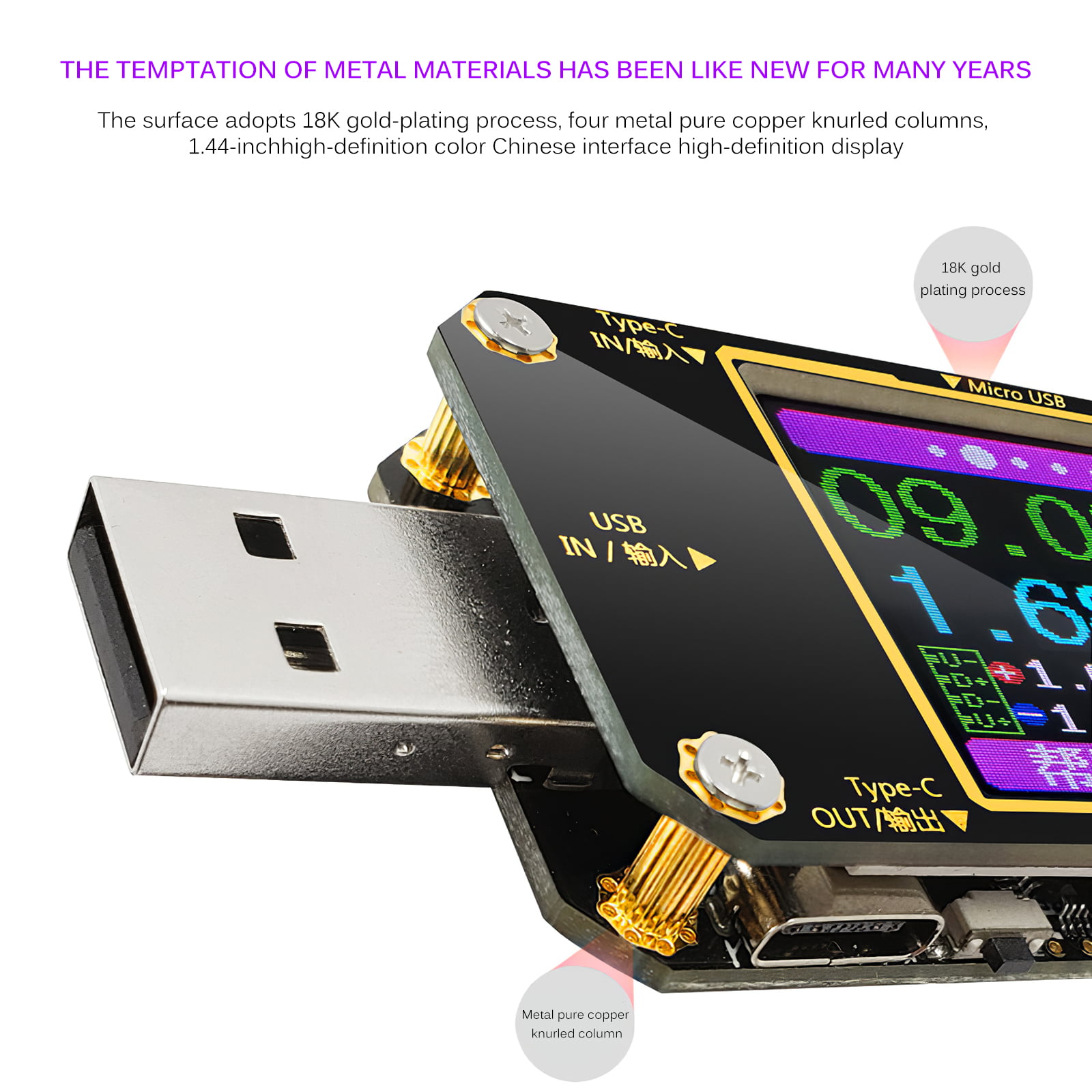 HOT 1.44'' LCD USB PD QC2.0 QC3.0/4.0 Tester Voltage Current Dual Type-C Meter 