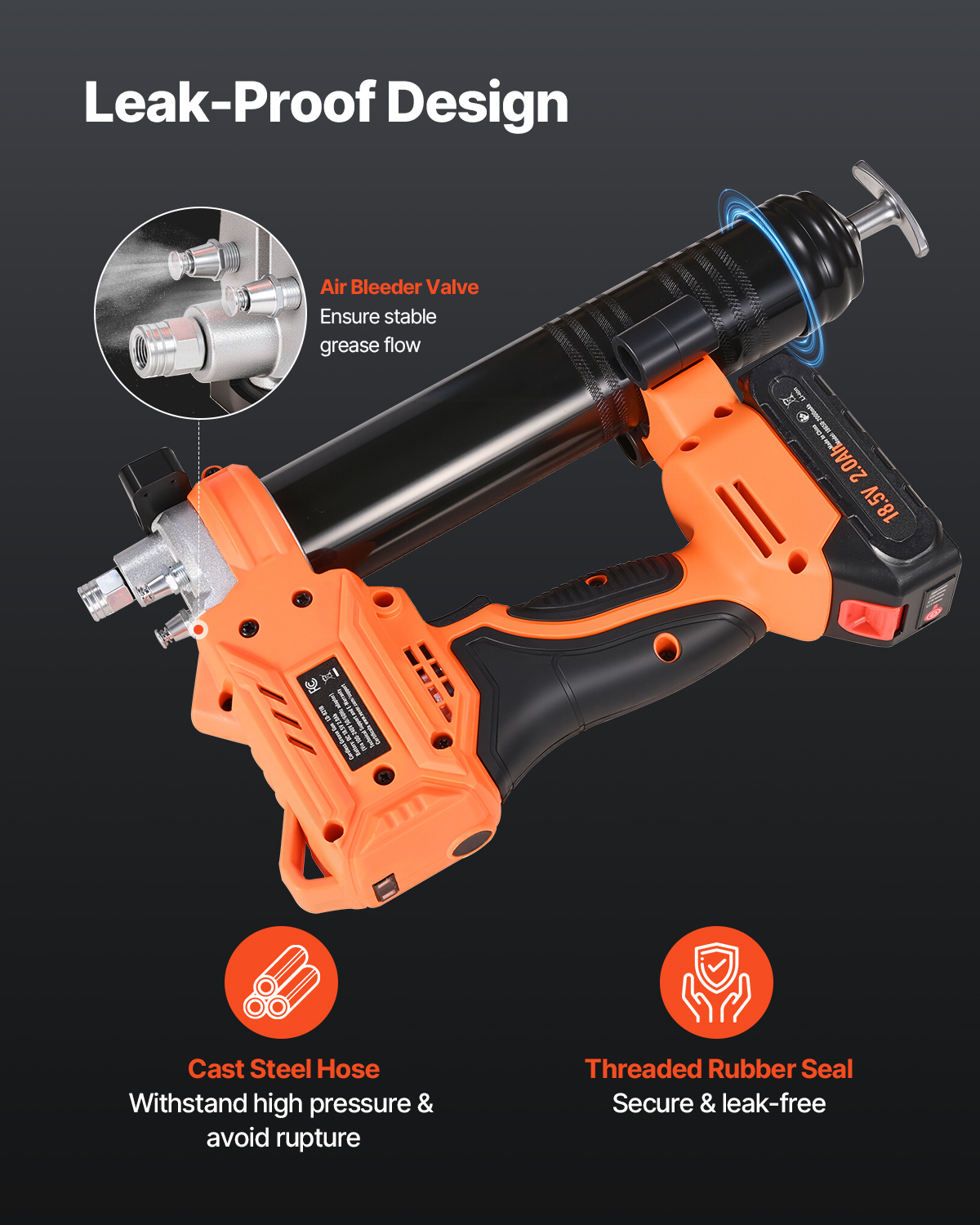 VEVOR Cordless Grease Gun, 8000 PSI Max Pressure, 20V Electric Grease Gun with 2.0 Ah Battery & LED Light, 35.4-inch Long Hose & Carrying Case,Variable Speed Triggers,Vehicles or Machines Greasing